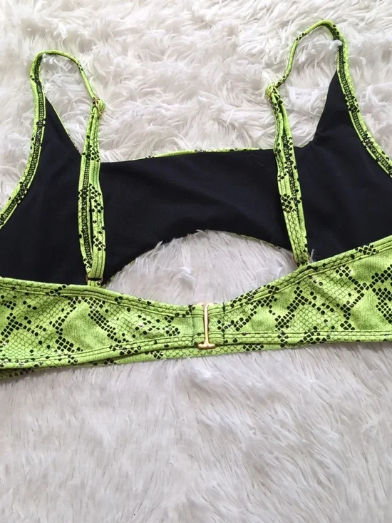 Yandy Neon Green Underboob Cutout Snakeskin Bikini Top Size XL - Picture 5 of 11
